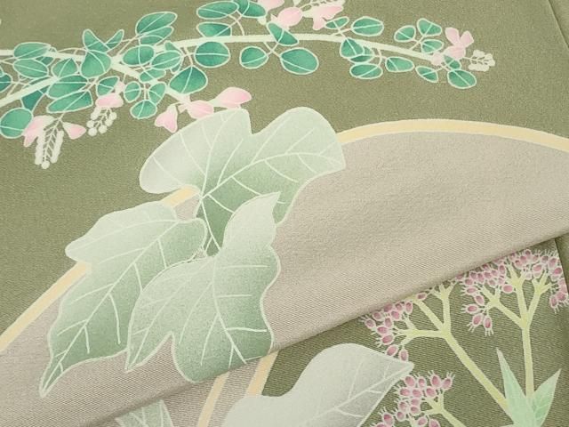 平和屋本店●極上　本加賀友禅作家　由水煌人　訪問着　草花文　薄柿色地　逸品　DZAB5853kh6 平和屋本店○極上 本加賀友禅作家 由水煌人 訪問着 草花文 薄柿色地