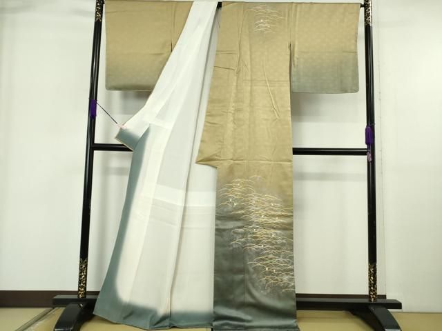 平和屋本店●極上　人間国宝　福田喜三郎　訪問着　刺繍　露芝　暈し染め　金彩　大丸扱い　逸品　未使用　DZAB5948kh6 平和屋本店○極上 人間国宝 福田喜三郎 訪問着 刺繍 露芝 暈し染め
