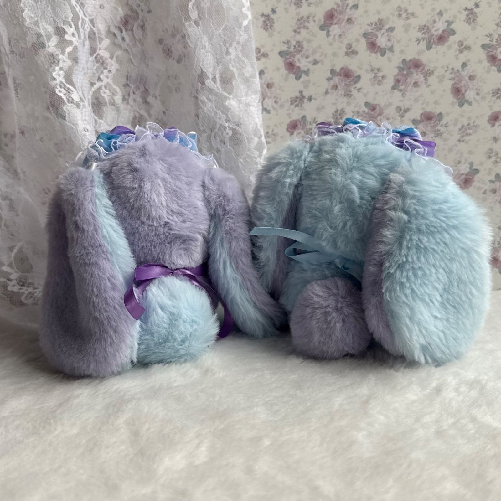 1029】ぬい服 おすわりぬい服 10cm にじぱぺっと 垂れ耳うさぎ 水色 紫