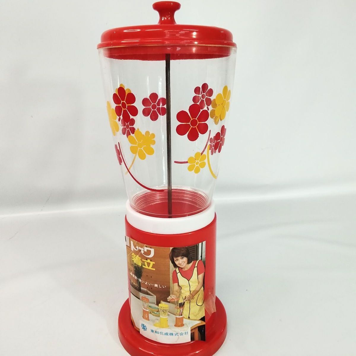 昭和レトロ　トーワ　TOWA 箸立て　レトロ箸立　食堂　当時物　花柄　黄色 昭和レトロ トーワ TOWA 箸立て レトロ箸立 食堂 当時物 花柄 赤色