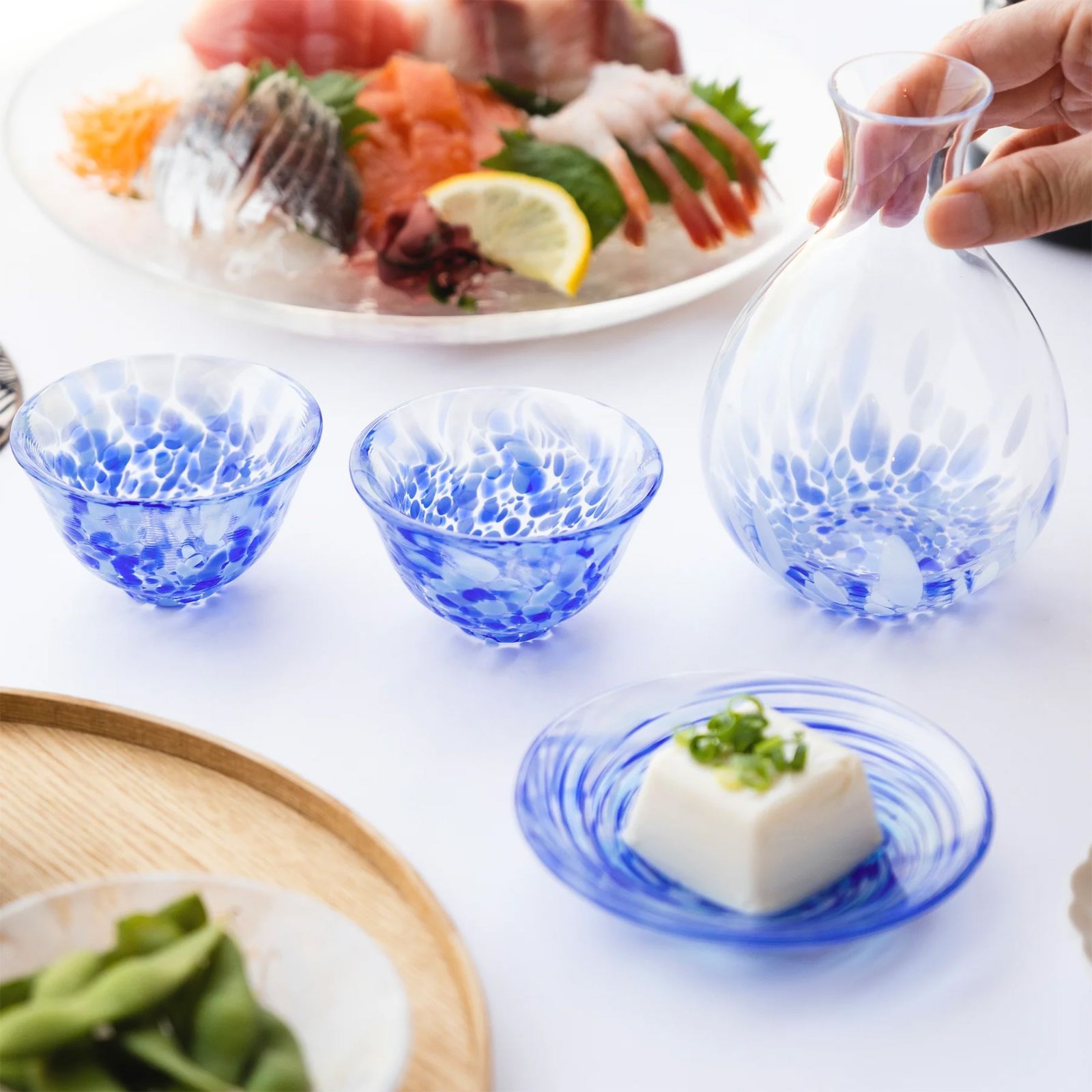 津軽びいどろ みずばしょう 岩清水 酒器セット（ 徳利1個、おちょこ2