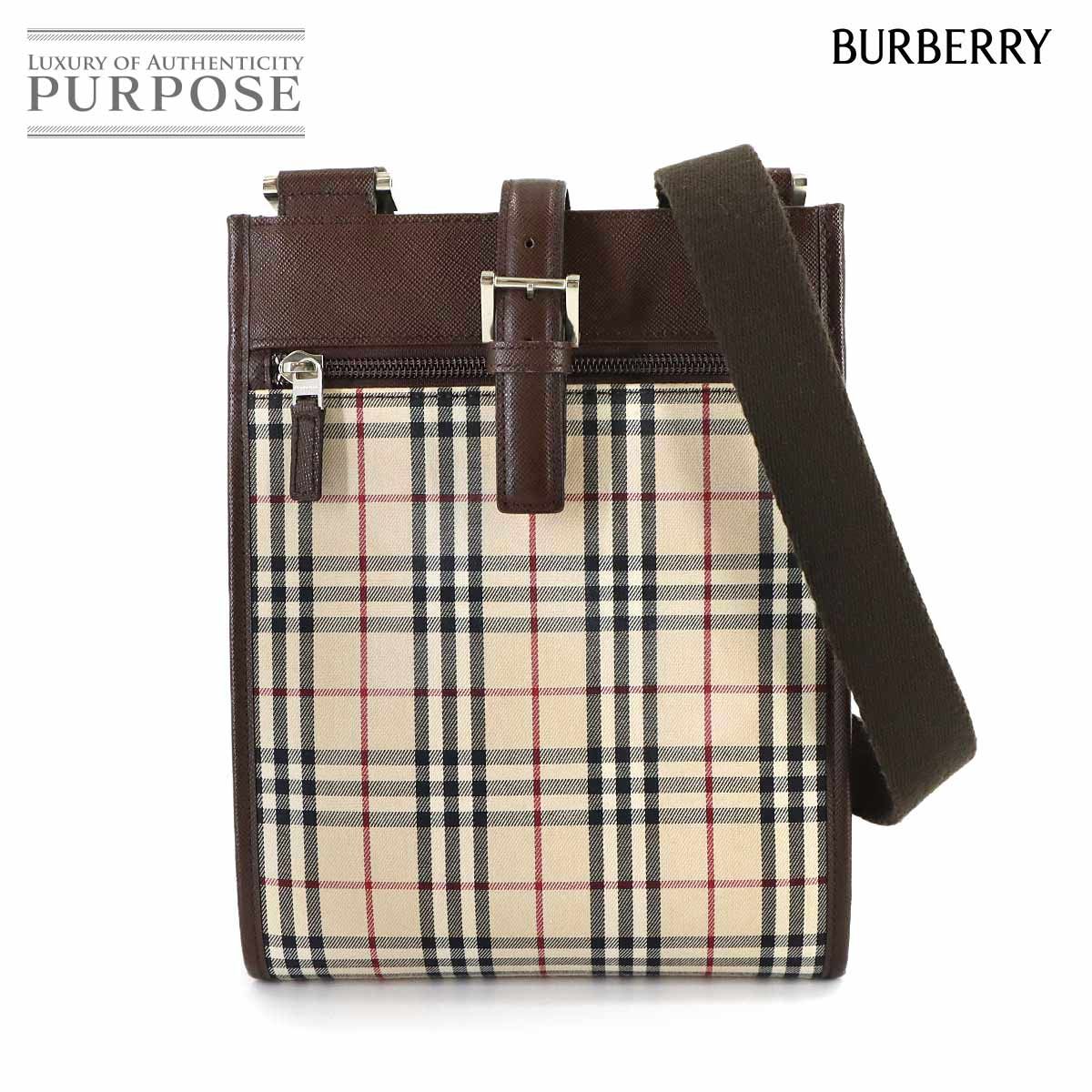 美品 バーバリー BURBERRY ノバチェック ショルダー バッグ キャンバス 