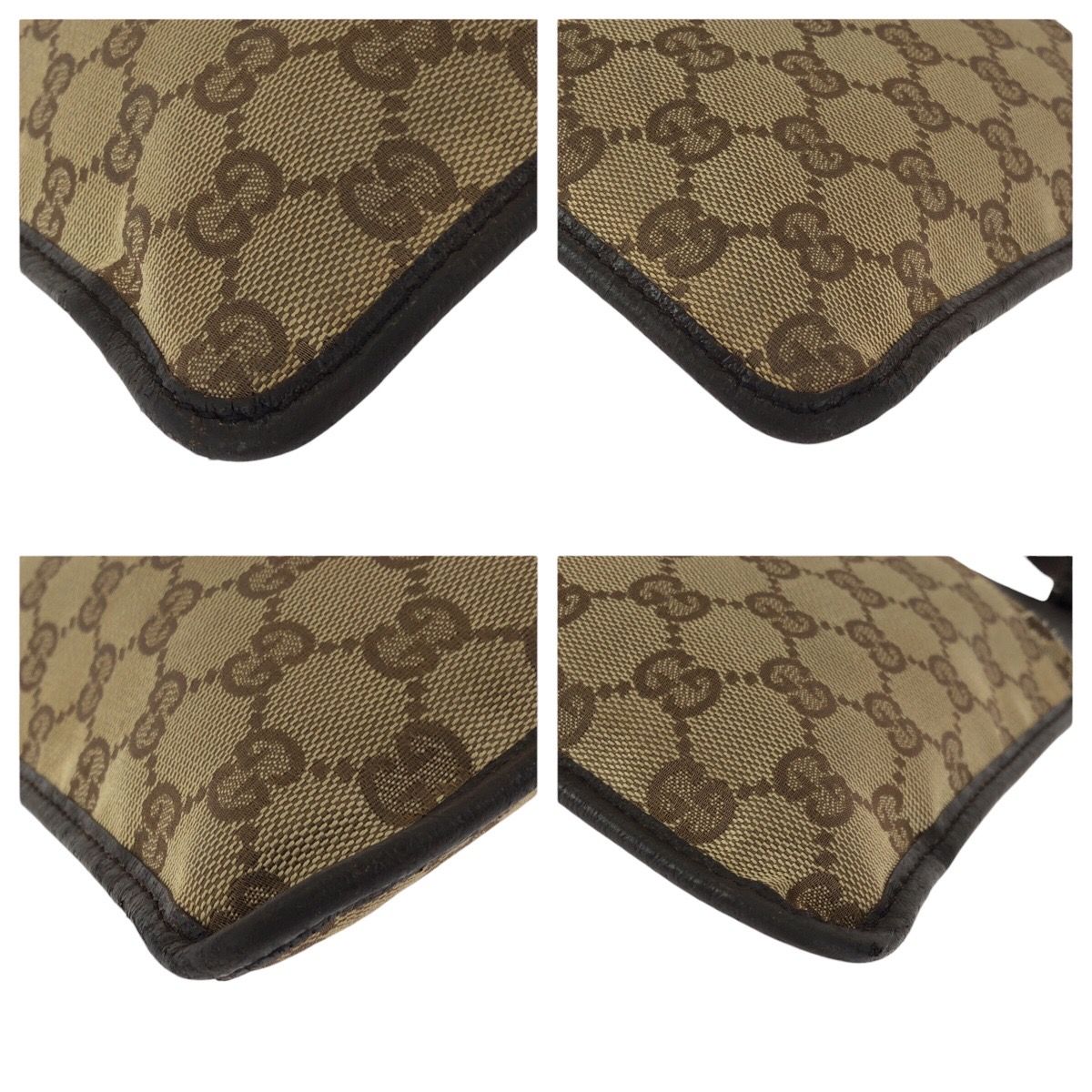 GUCCI グッチ ベージュ ダークブラウン  GGキャンバス /レザー 27639 ショルダーバッグ ポシェット レディース 601555 【中古】 GUCCI - GUCCI グッチ ベージュ ダークブラウン GGキャンバス /レザー