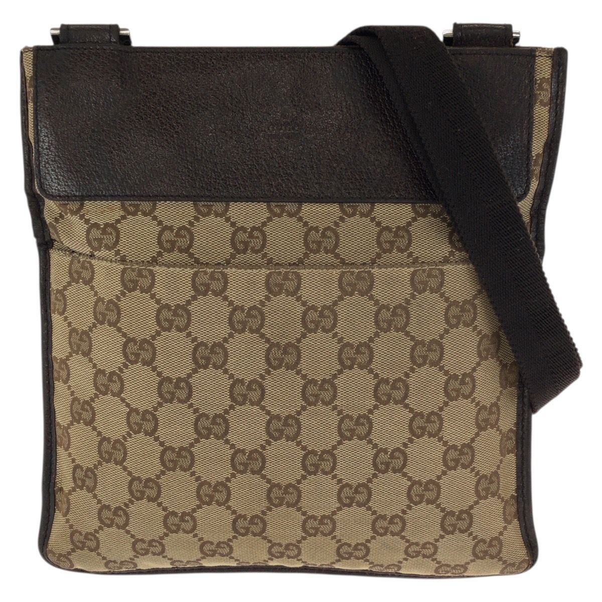 GUCCI グッチ ベージュ ダークブラウン  GGキャンバス /レザー 27639 ショルダーバッグ ポシェット レディース 601555 【中古】 GUCCI グッチ ベージュ ダークブラウン GGキャンバス/レザー 27639