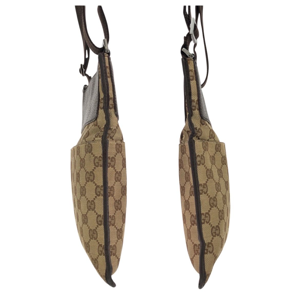GUCCI グッチ ベージュ ダークブラウン  GGキャンバス /レザー 27639 ショルダーバッグ ポシェット レディース 601555 【中古】 GUCCI グッチ ベージュ ダークブラウン GGキャンバス/レザー 27639
