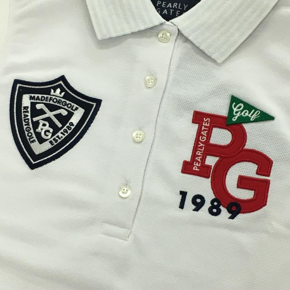 新品】パーリーゲイツ ノースリーブポロシャツ 白×ネイビー 胸元ロゴ 