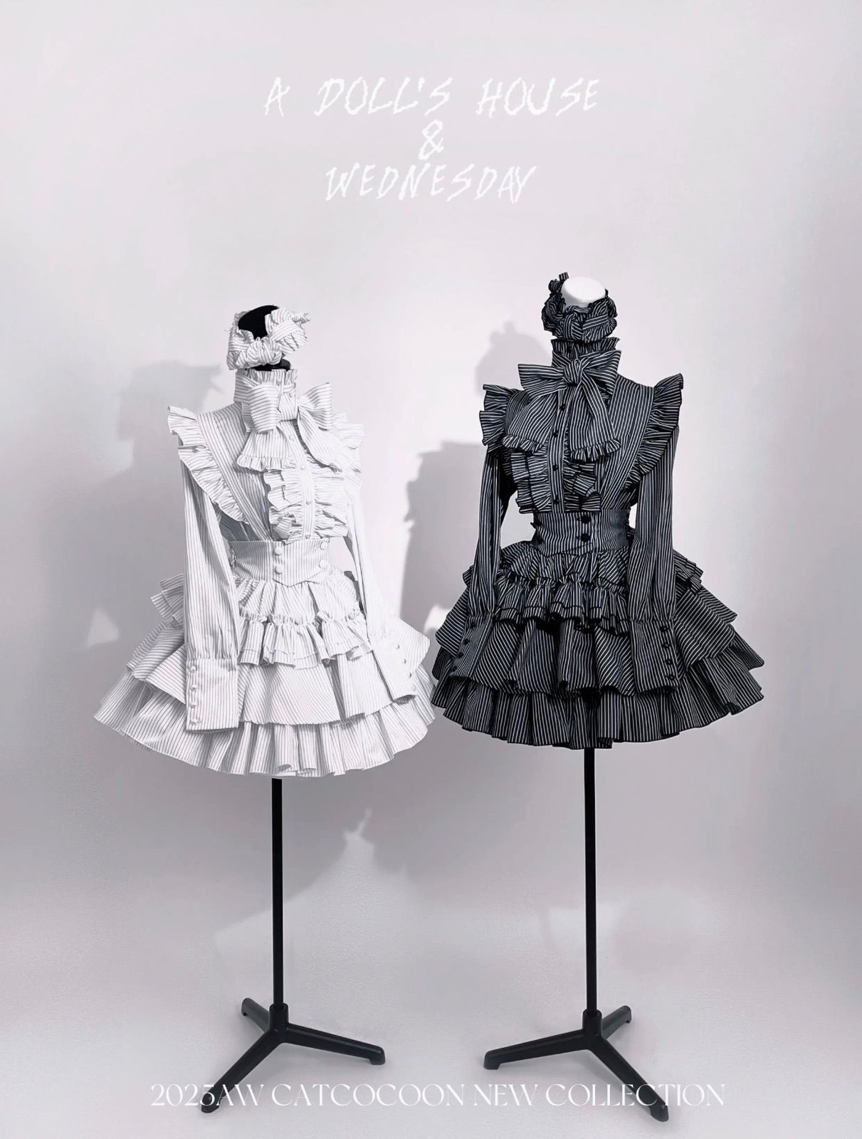 CATCOCOON】クラシカルロリータ セットアップ ホワイトストライプ 長袖