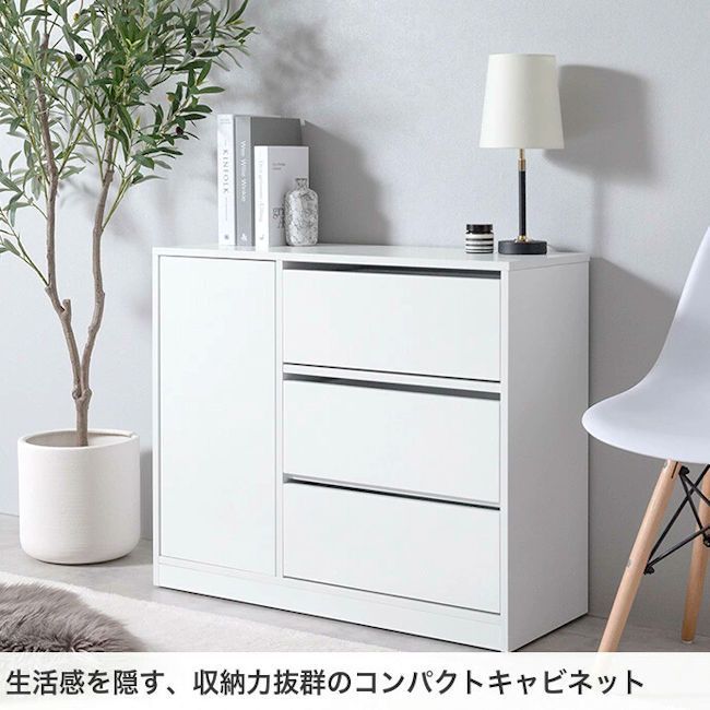 北欧風キャビネット幅80cm 隠しキャスター付チェスト 収納 石目調 韓国 