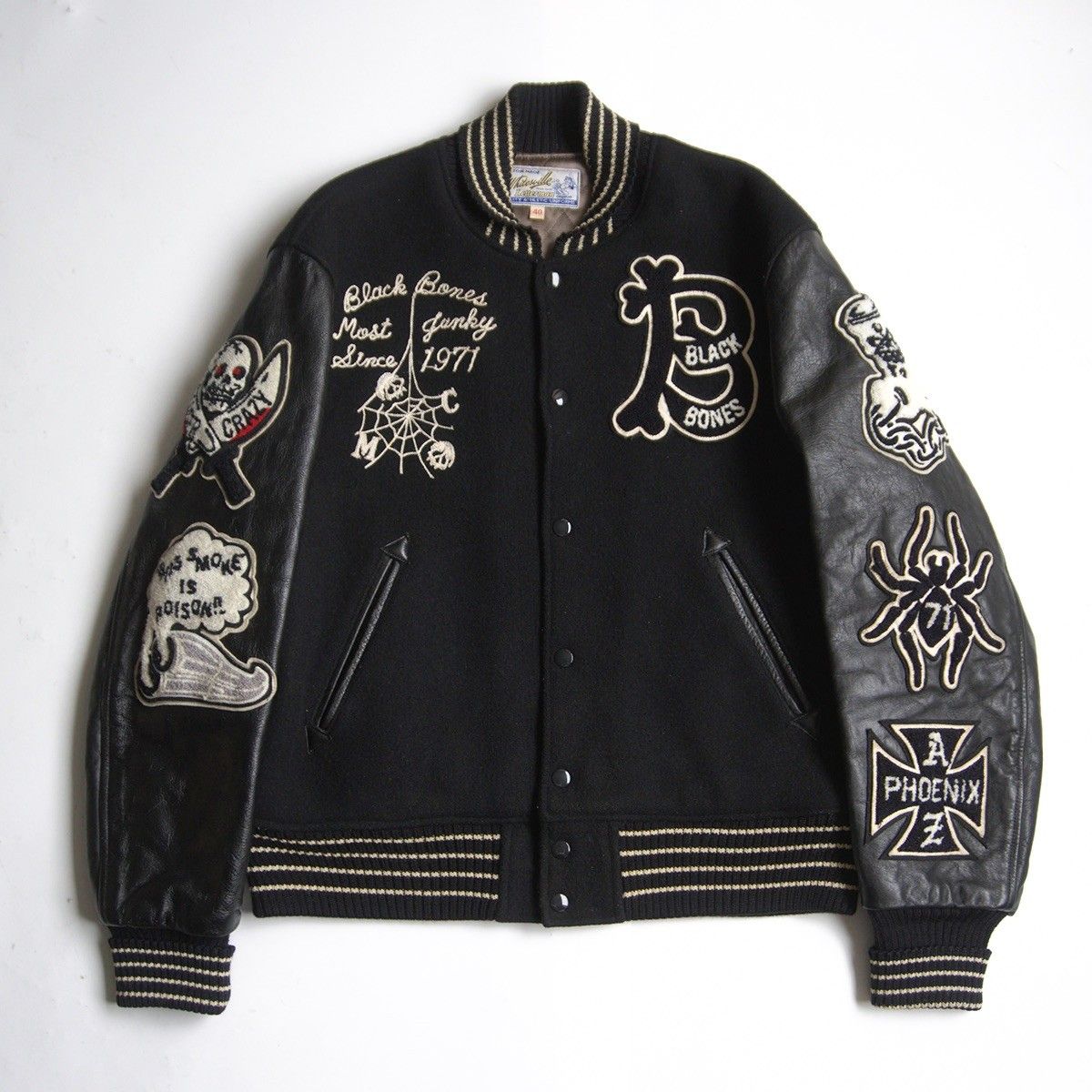 美品】WHITESVILLE【フルデコ レザースリーブ スタジャン】40