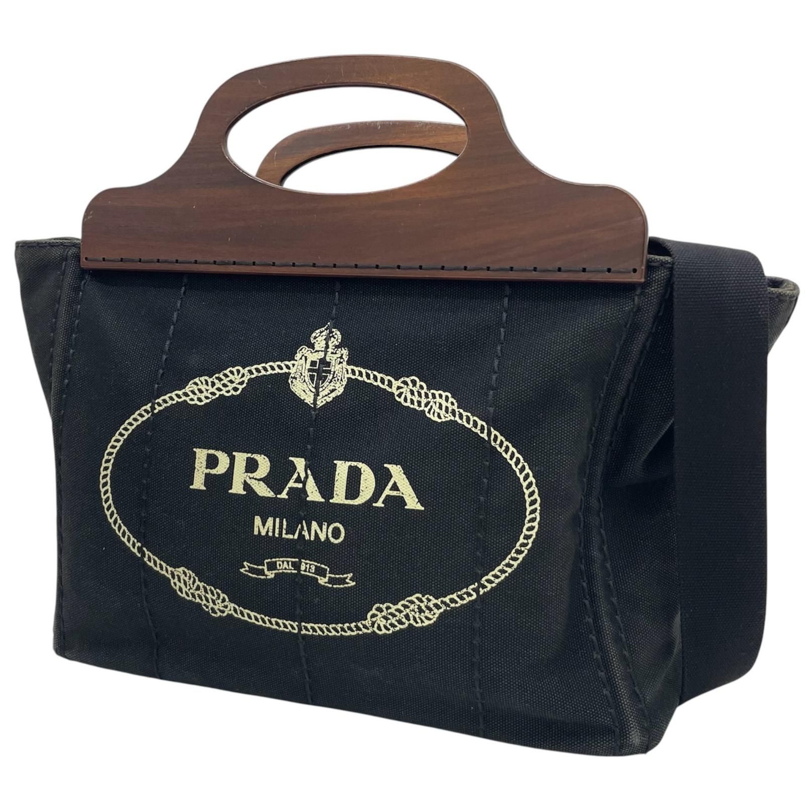 中古】PRADA | プラダ カナパ キャンバス×ウッド 2way ショルダー 