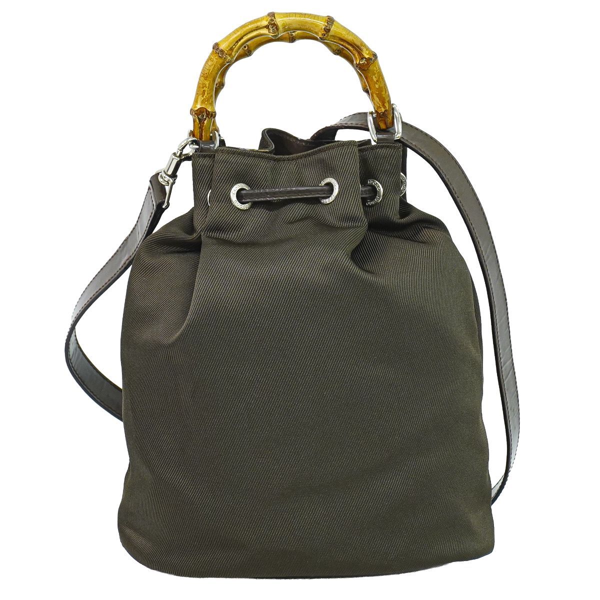 本物 グッチ GUCCI バンブー 巾着 2WAY ショルダーバッグ ハンドバッグ 