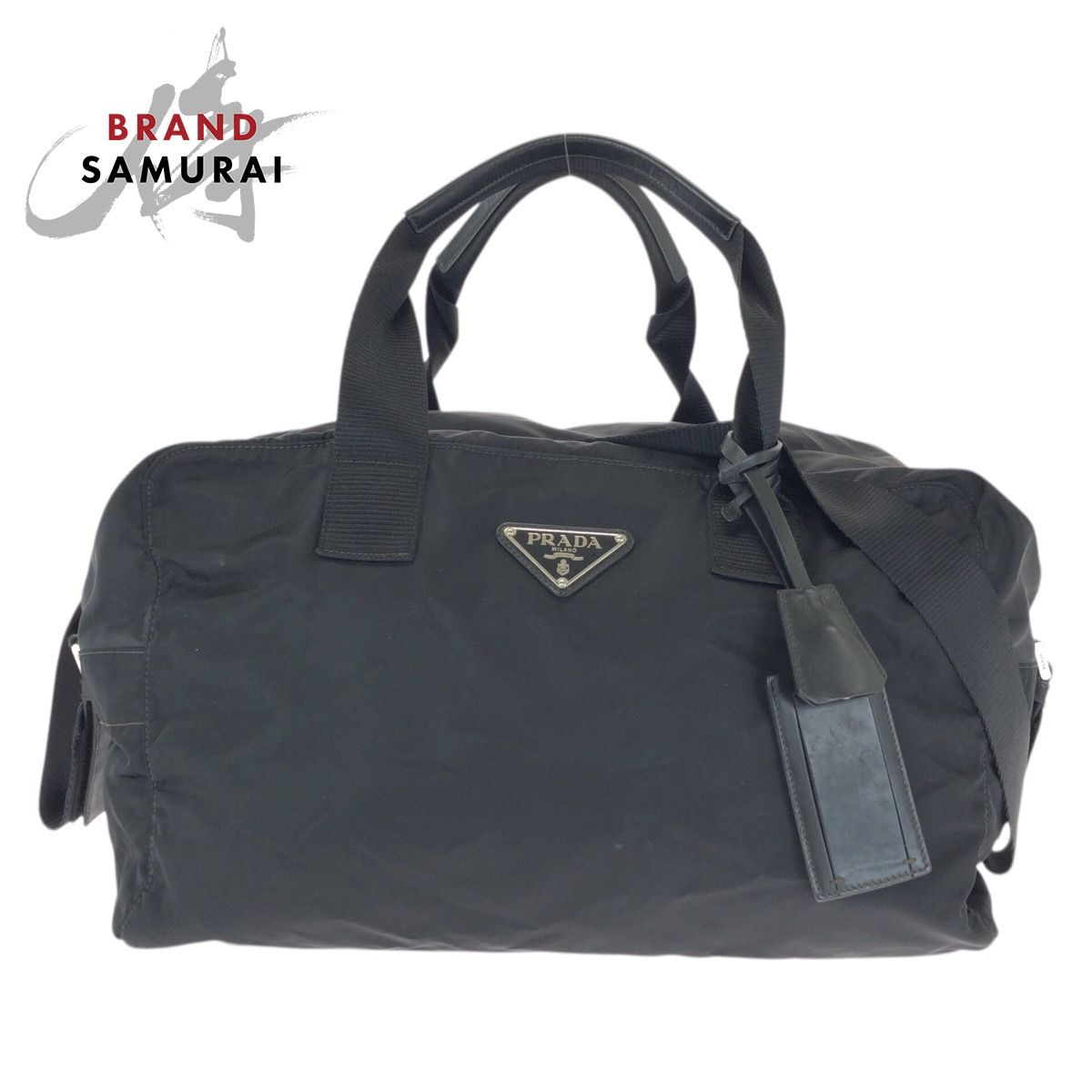美品 PRADA プラダ テスート 三角ロゴプレート ブラック 黒 シルバー 