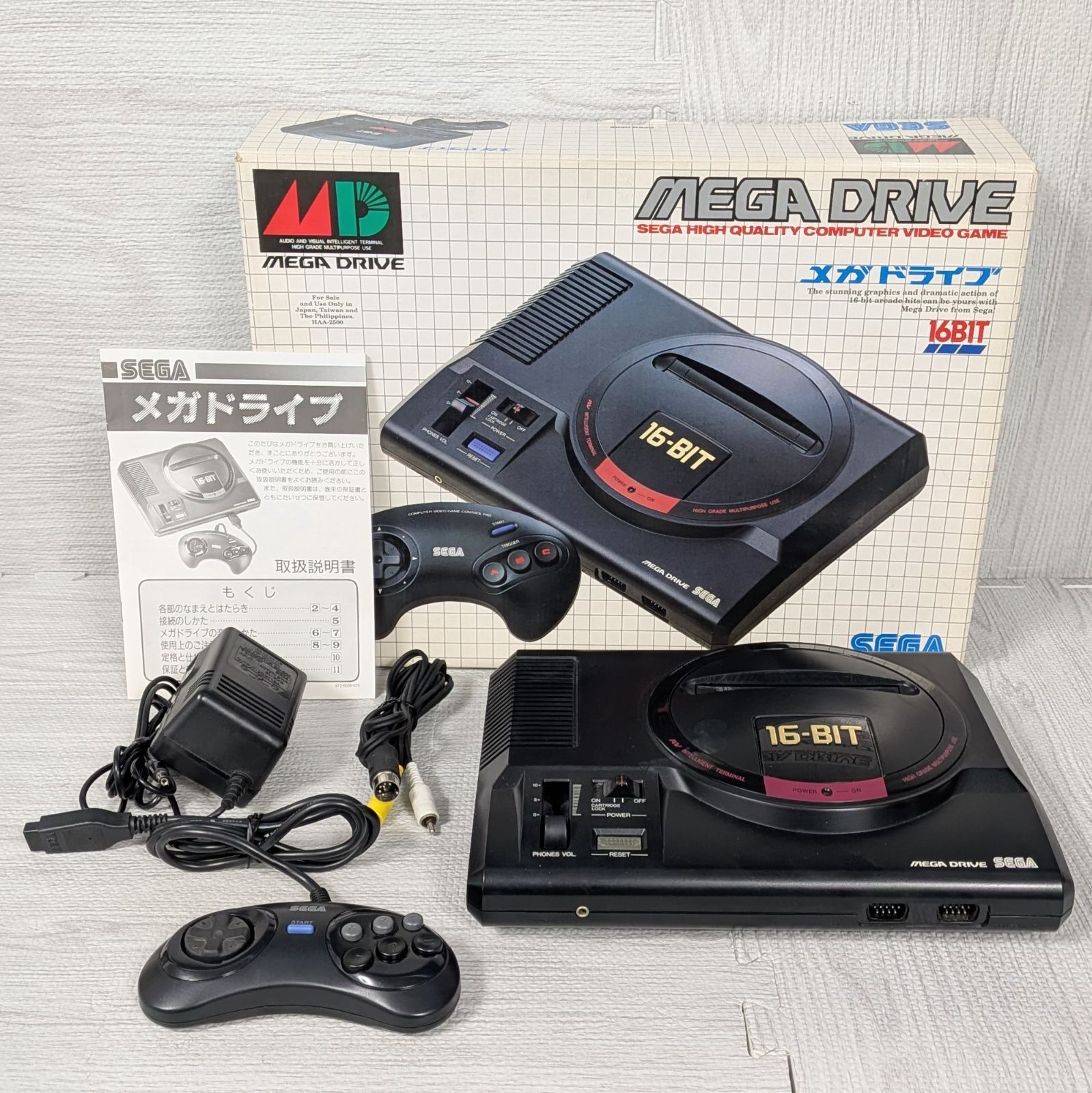 SEGA セガ メガドライブ HAA-2510 元箱 動作確認済 取扱説明書 コントローラー ACアダプター AVケーブル付