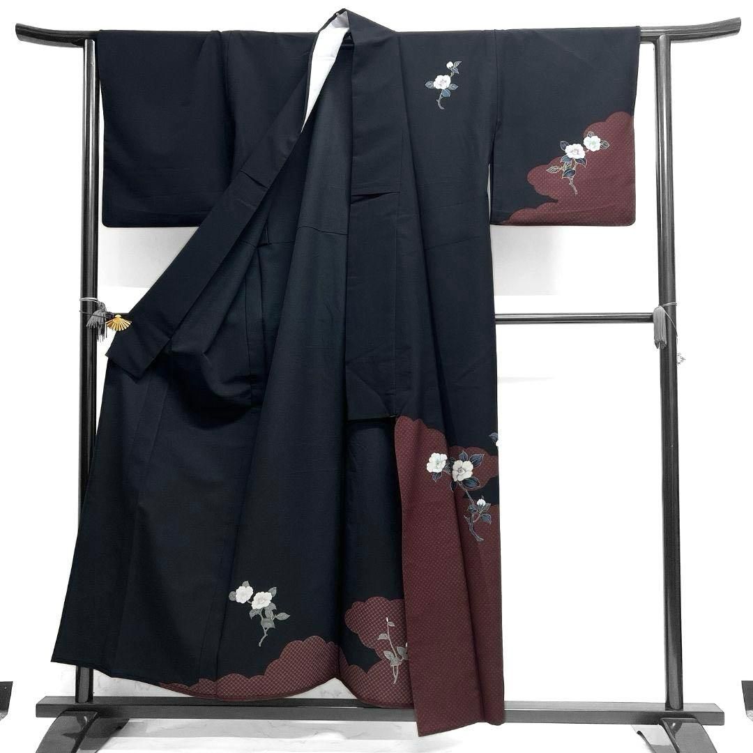 付け下げ　洗える着物　単衣　身丈157　椿　花模様　正絹　着物　033b p 付け下げ 洗える着物 単衣 身丈157 椿 花模様 正絹 着物 033b p - メルカリ