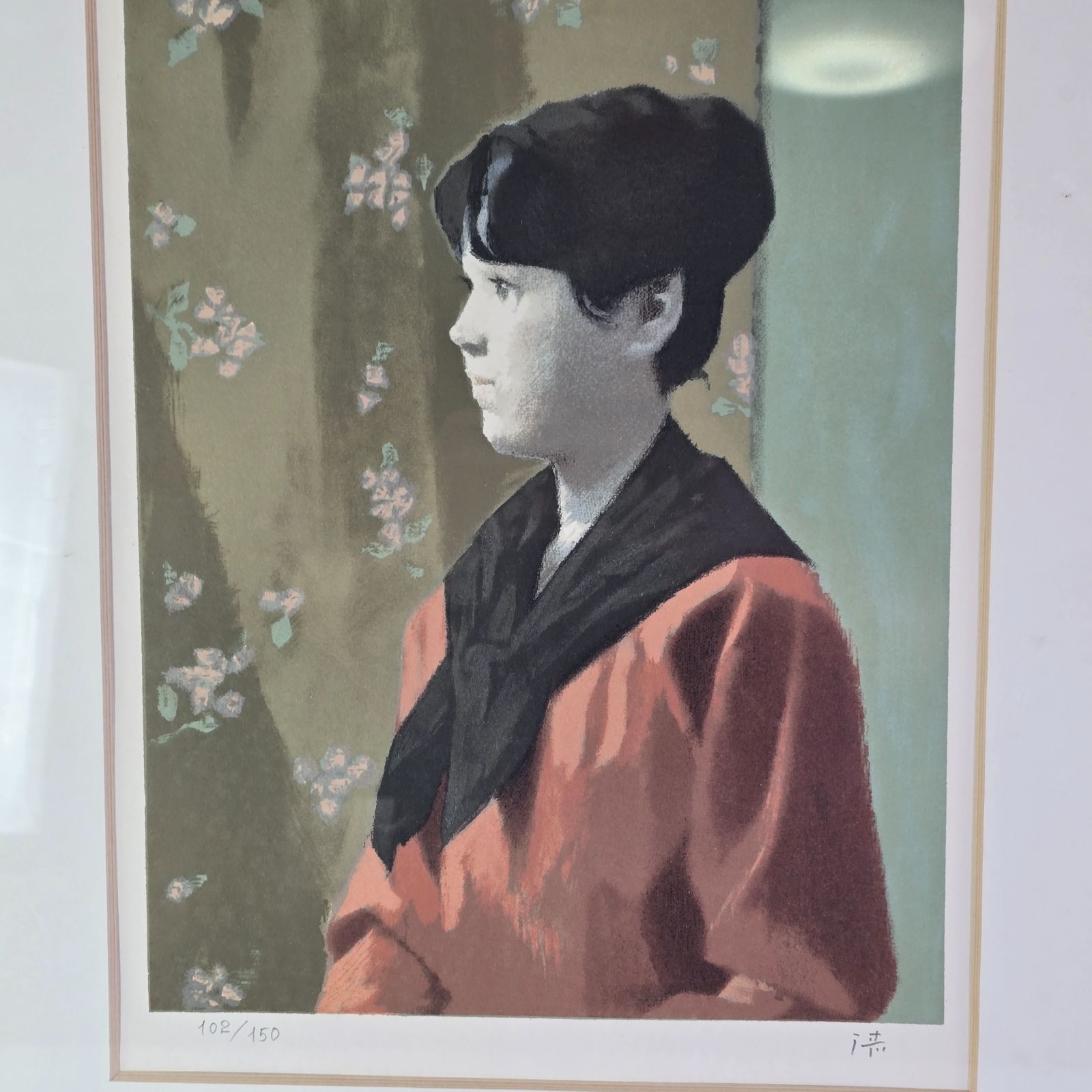 リトグラフ 人気実力作家・中村 清治 ネッカチーフをした婦人 102/150