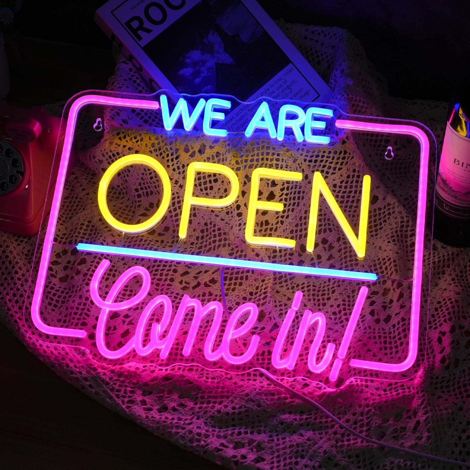 特価商品】We Are Open Come Inネオンサイン 調光可能 オープンネオン 