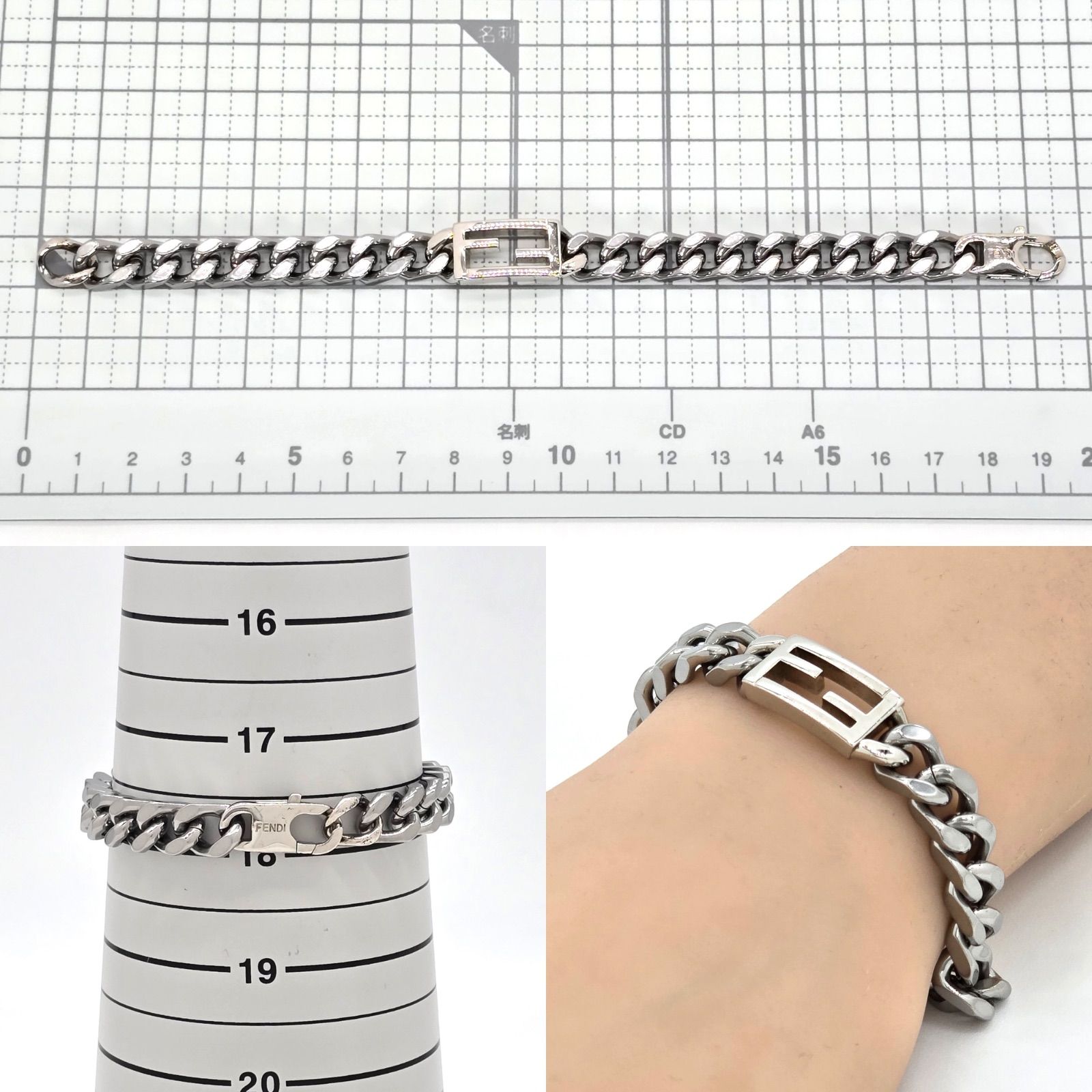 サ*ン様 Fendi シルバー バゲット ブレスレット FENDI フェンディ バゲット ブレスレット S 腕周り約18㎝ シルバー