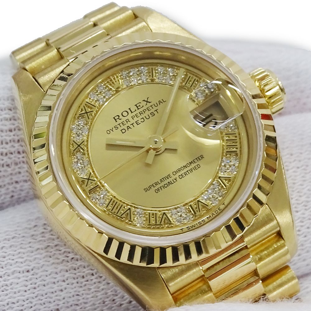 ロレックス ROLEX デイトジャスト 69178MR S番 時計 レディース ブランド ミリヤード ダイヤモンド 自動巻き AT 750YG 18K 金無垢 ゴールド OH・ 磨き済み 【中古】 ロレックス ROLEX デイトジャスト 69178MR S番 時計 レディース