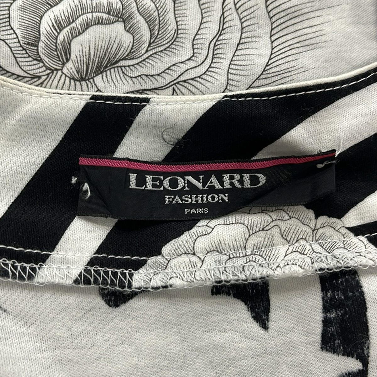 LEONARD(レオナール) カーディガン サイズL レディース 白×黒 半袖/花柄/肩パッド LEONARD(レオナール) カーディガン サイズL レディース 白×黒 半袖/花