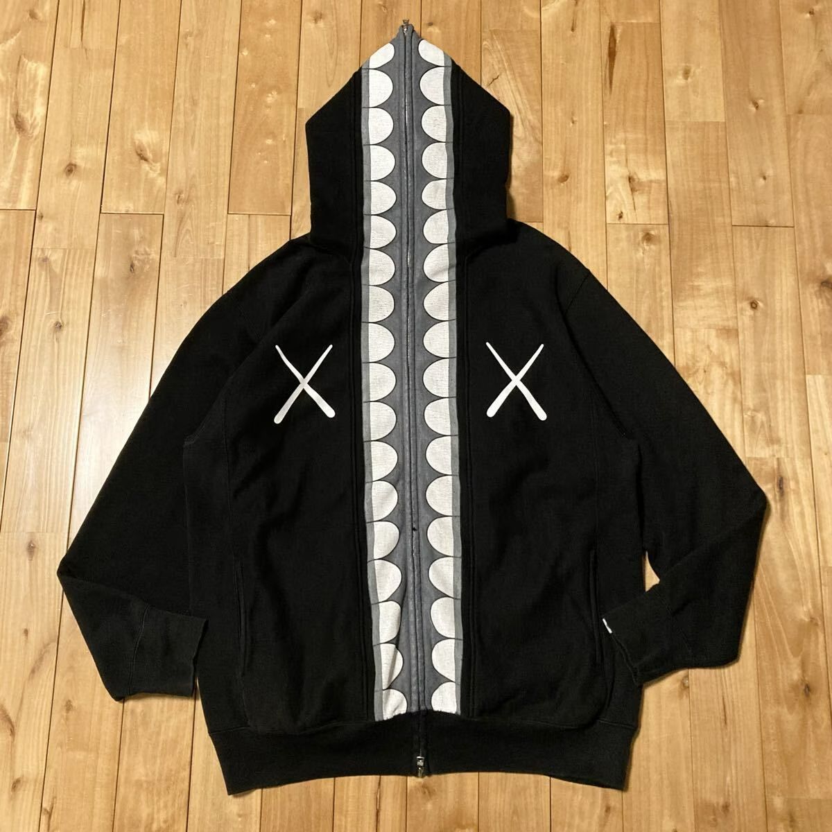 ☆XL☆ KAWS CHOMPERS パーカー ブラック a bathing ape BAPE full zip 