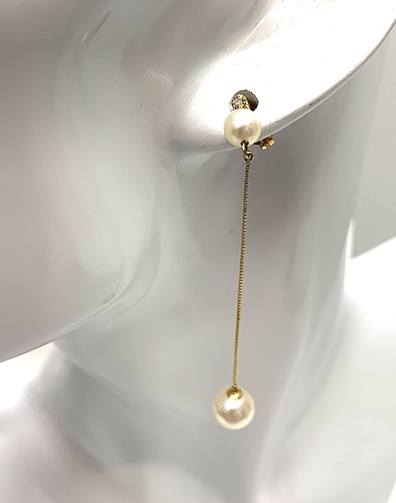 4℃ ヨンドシー K18 2個パール付き ダイヤモンド アメリカンピアス