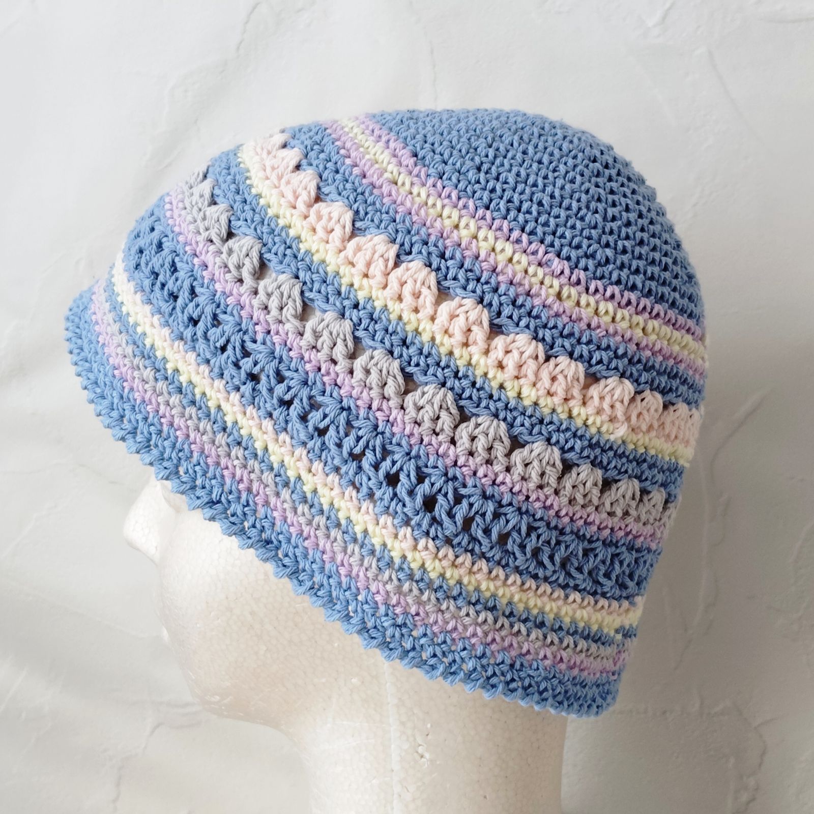 クロシェハット ハンドメイド ビーニー 手編み コットン バケット 