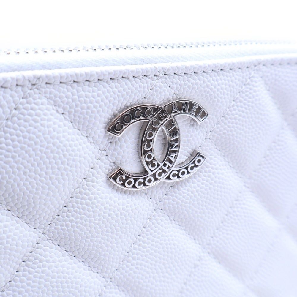 CHANEL シャネル マトラッセ チェーンウォレット ホワイト キャビアスキン シルバー金具 AP3837 CHANEL (シャネル) マトラッセ チェーンウォレット ホワイト キャビア