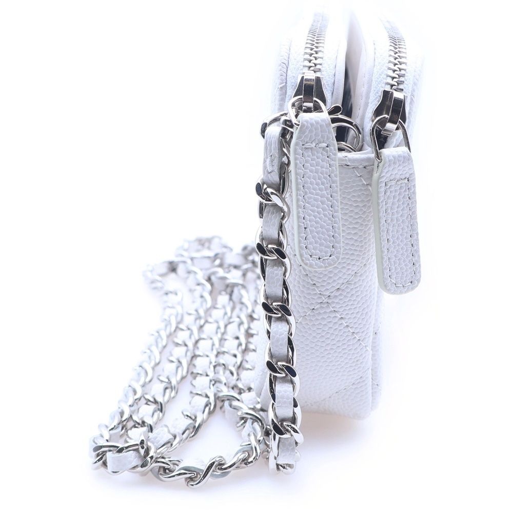 CHANEL シャネル マトラッセ チェーンウォレット ホワイト キャビアスキン シルバー金具 AP3837 CHANEL (シャネル) マトラッセ チェーンウォレット ホワイト キャビア