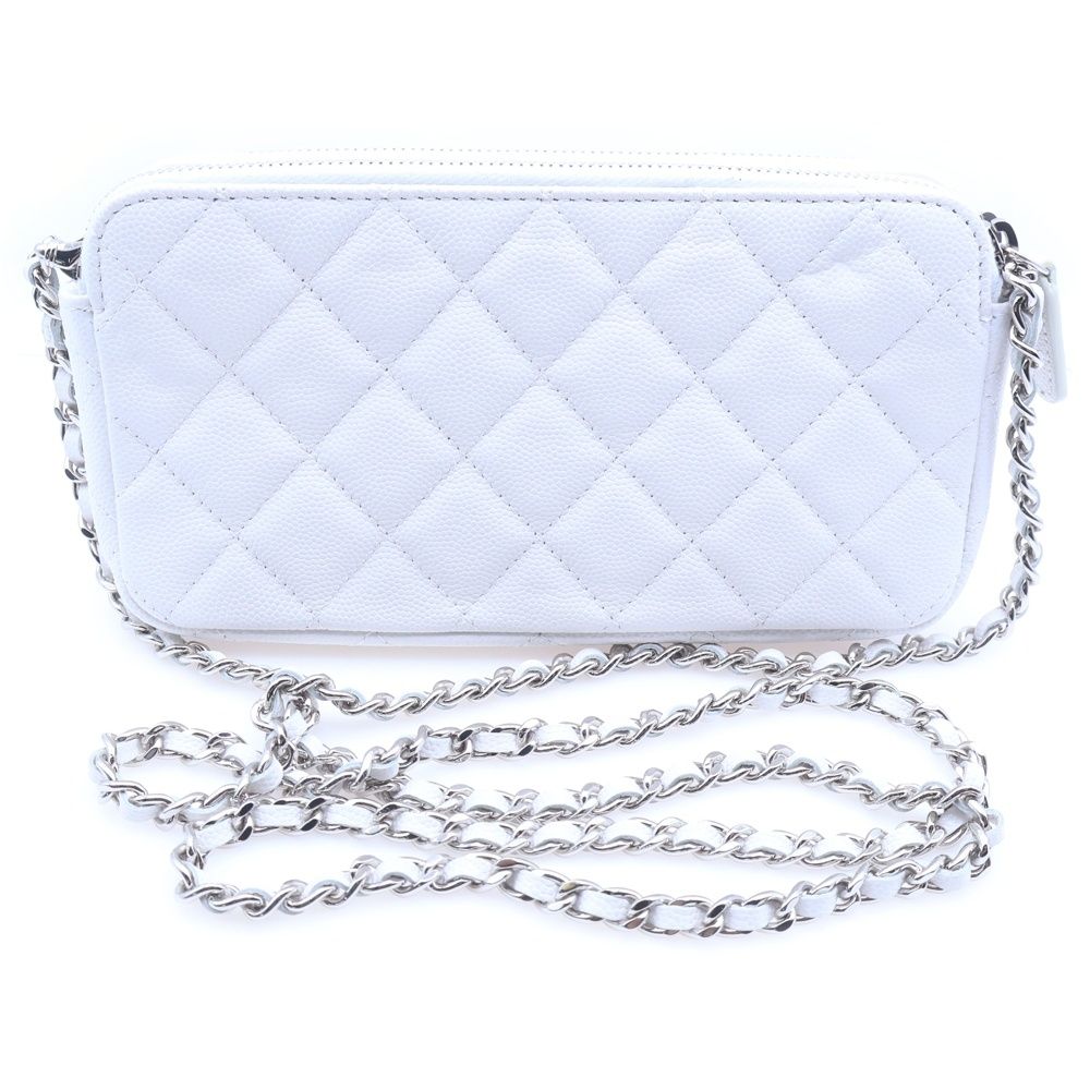 CHANEL シャネル マトラッセ チェーンウォレット ホワイト キャビアスキン シルバー金具 AP3837 CHANEL (シャネル) マトラッセ チェーンウォレット ホワイト キャビア