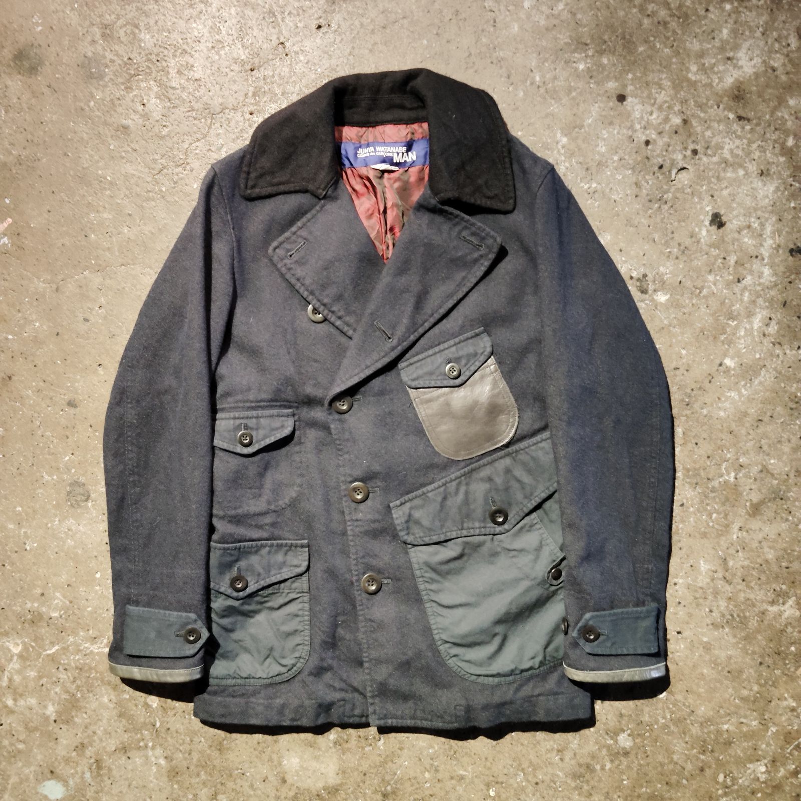 JUNYA WATANABE MAN 13aw ウール縮絨Pコート レザー切替 ジュンヤ