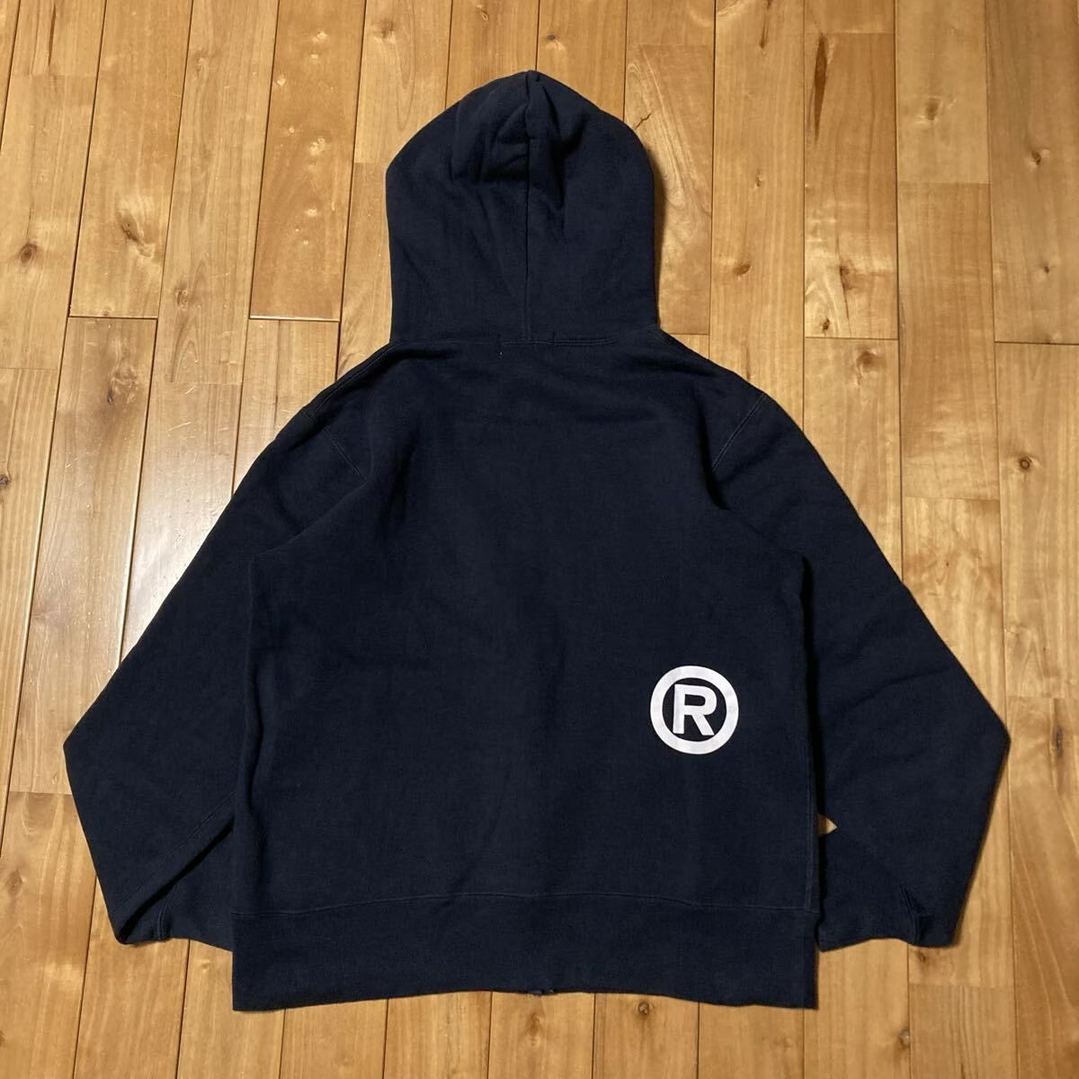 メンズ BAPE HEAD LOGO ジップ パーカー Lサイズ ネイビー a bathing