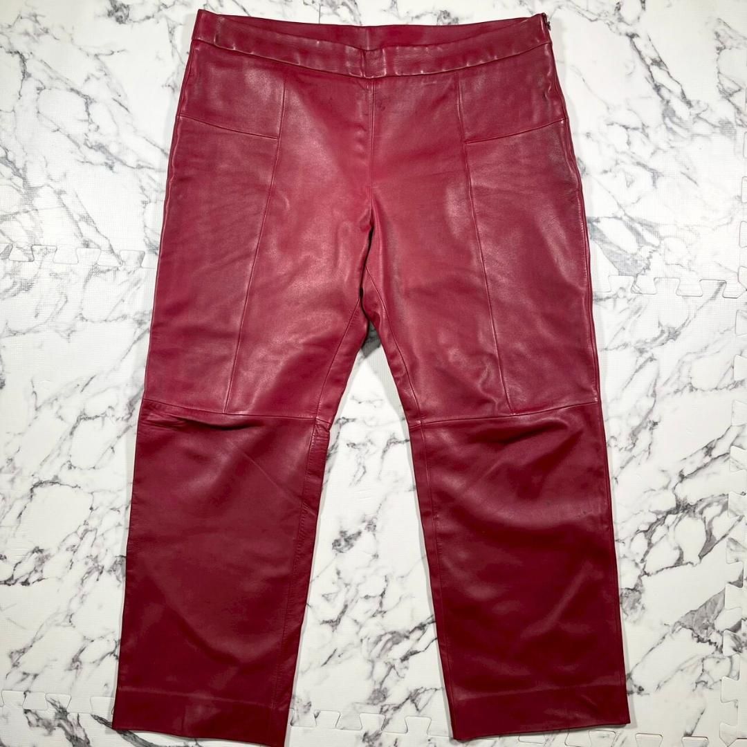 ✨羊革✨(48/L)○LOEWE ロエベ ラムレザー パンツ アナグラム 濃赤 