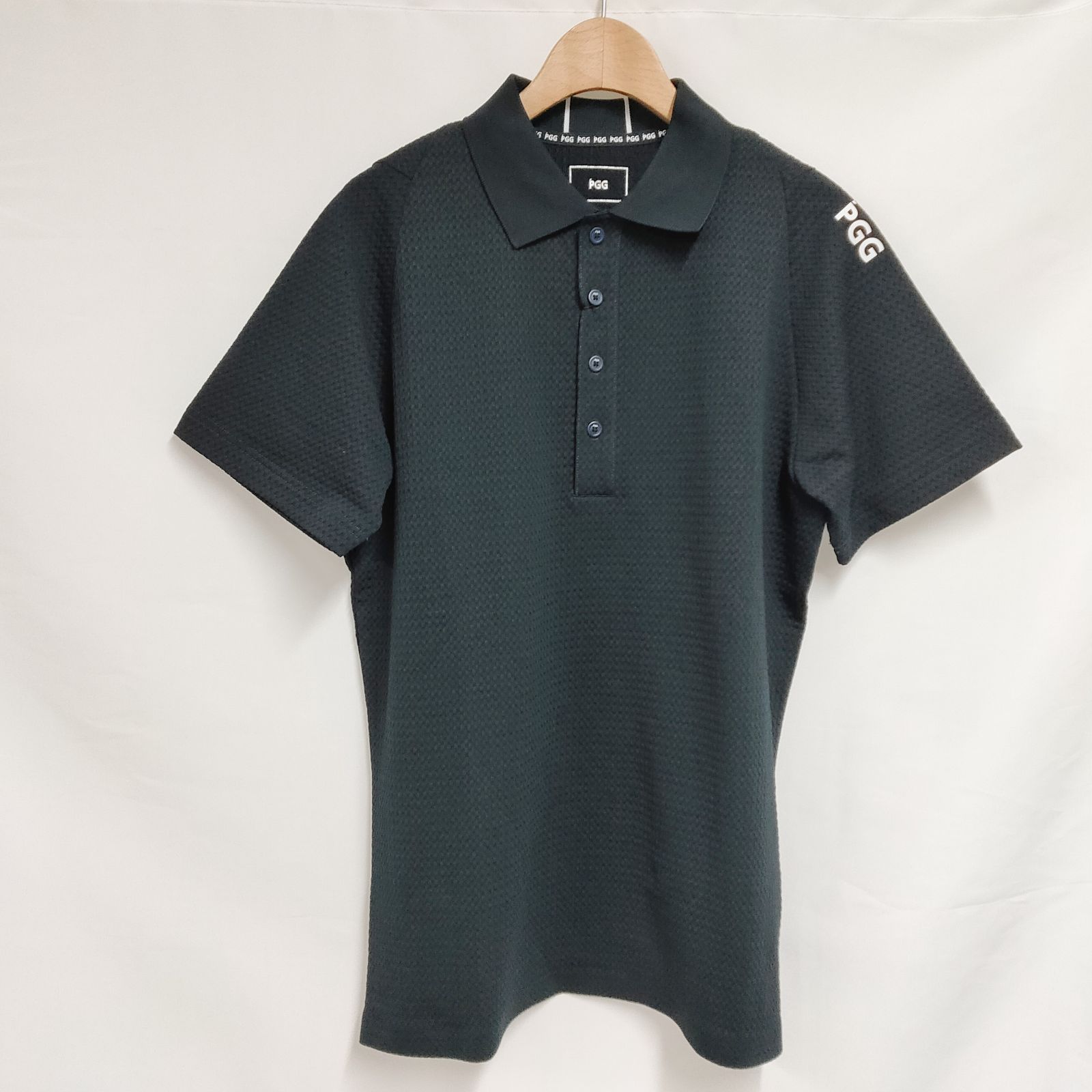 新品 未使用 パーリーゲイツ シアサッカー 半袖ポロシャツ ネイビー M