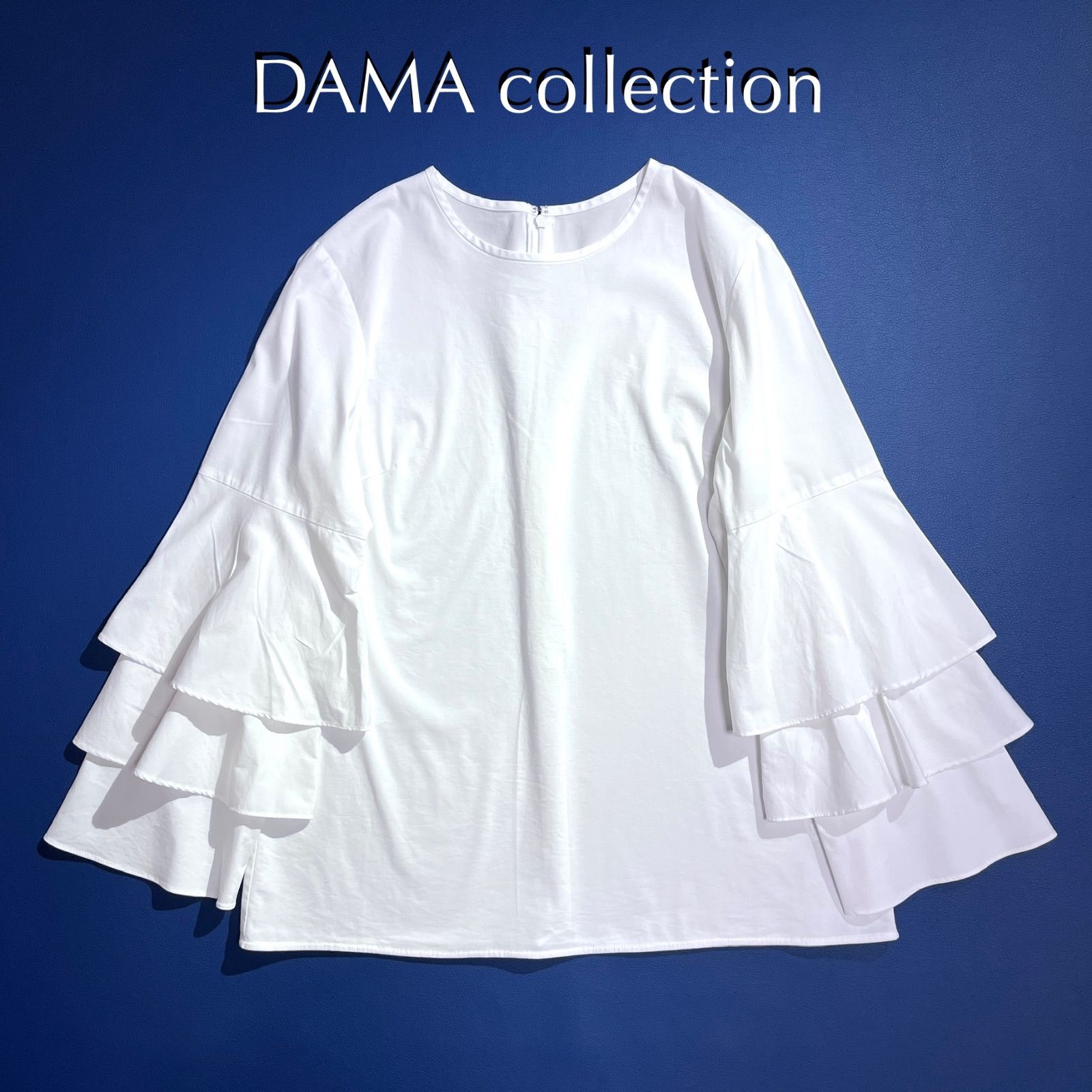 cW97 DAMA collection プレミアム ラッフルスリーブブラウス ティアード 長袖 シャツ ブラウス オフィス デザイン ホワイト 白 ダーマコレクション cW97 DAMA collection プレミアム ラッフルスリーブブラウス