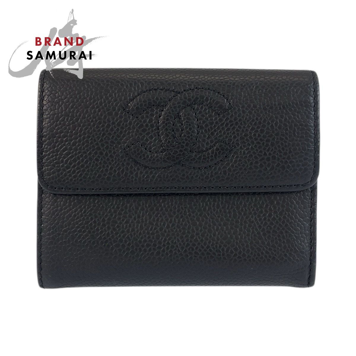 美品 CHANEL シャネル ココマーク ブラック 黒 レザー 折り財布 