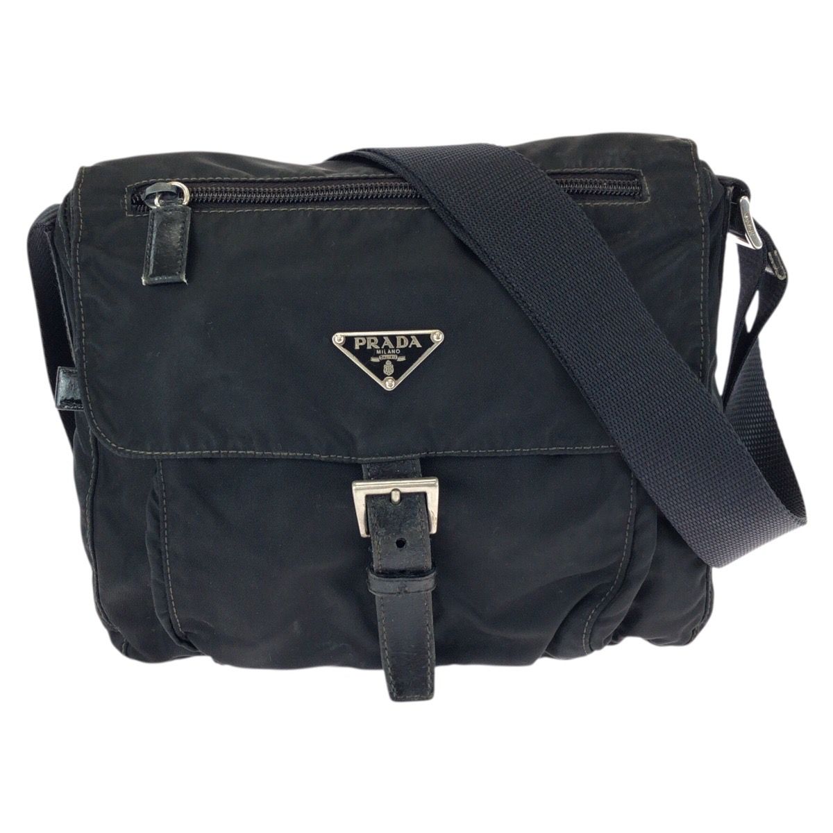 美品 PRADA プラダ テスート 三角ロゴプレート ブラック 黒 シルバー金具  ナイロン ショルダーバック メッセンジャーバッグ レディース 600594 【中古】 PRADA プラダ テスート 三角ロゴプレート ブラック 黒 シルバー金具