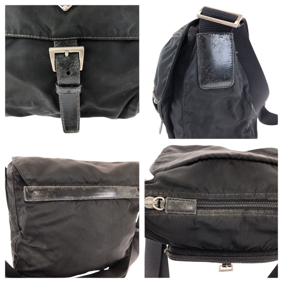 美品 PRADA プラダ テスート 三角ロゴプレート ブラック 黒 シルバー金具  ナイロン ショルダーバック メッセンジャーバッグ レディース 600594 【中古】 PRADA（プラダ） 美品 テスート 三角ロゴプレート ブラック 黒