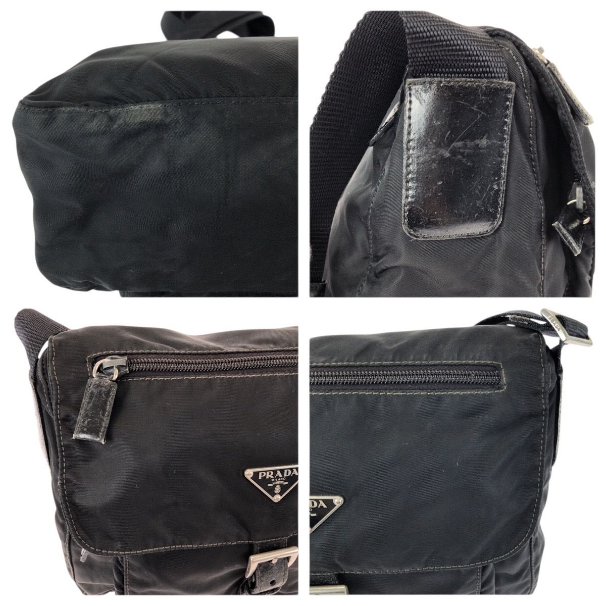 PRADA プラダ テスート 三角ロゴプレート ブラック 黒 シルバー金具 ナイロン /レザー ショルダーバッグ メッセンジャーバッグ レディース 500294 【中古】 PRADA プラダ テスート 三角ロゴプレート ブラック 黒 シルバー金具