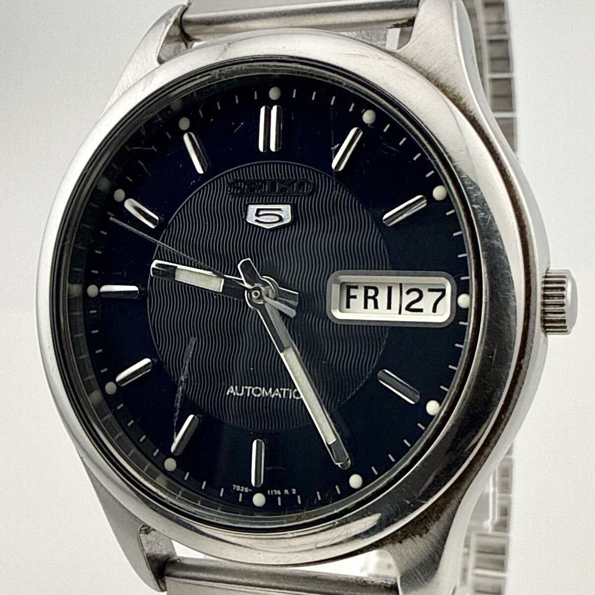 SEIKO 7S26-0080 セイコー5 デイデイト メンズ 黒文字盤 腕時計 機械式 