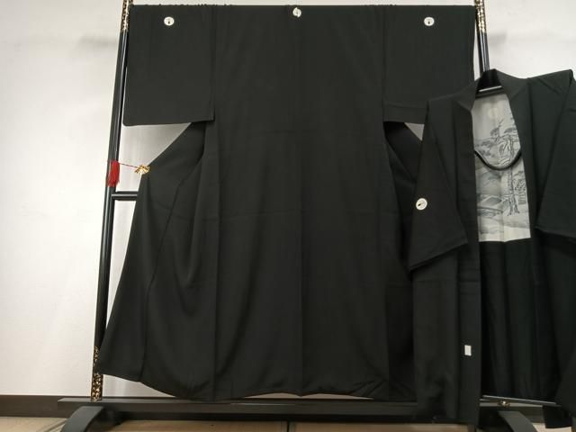 平和屋着物●男性　黒紋付・羽織セット　キングサイズ　正絹　逸品　AABH0761fy