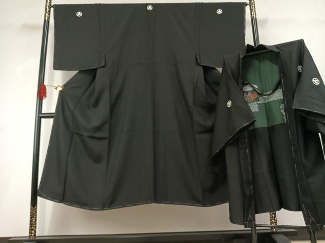 平和屋着物●男性 黒紋付・羽織セット 正絹 逸品 未使用 AABH0763fy