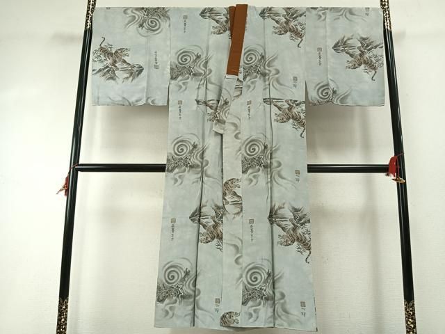 平和屋着物●男性　長襦袢　袷　手描き　虎　龍　正絹　逸品　AABH0767fy