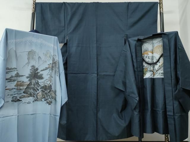 平和屋着物●男性　本場大島紬　アンサンブル・長襦袢セット　100亀甲　総詰め　正絹　逸品　CABE2463yc 平和屋着物○男性 本場大島紬 アンサンブル・長襦袢セット 100亀甲 総