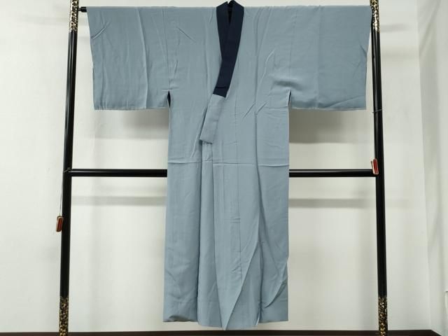 平和屋着物○男性 紬 アンサンブル 長襦袢（無双仕立て）セット 濃藍色