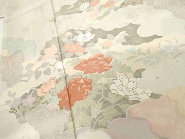 平和屋着物●訪問着　友禅　刺繍　道長草花文　金彩　正絹　逸品　AABI2486cs 平和屋着物○訪問着 友禅 刺繍 道長草花文 金彩 正絹 逸品 AABI2486cs