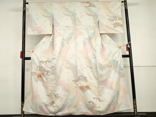 平和屋着物●訪問着　友禅　刺繍　道長草花文　金彩　正絹　逸品　AABI2486cs 平和屋着物○訪問着 友禅 刺繍 道長草花文 金彩 正絹 逸品 AABI2486cs