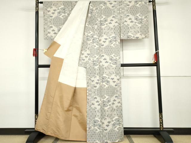 平和屋着物●本場大島紬　白大島　一元絣　横段文　正絹　逸品　AABI2520cs 楽天市場】平和屋着物▽本場大島紬 白大島 単衣 横段文 100亀甲 正絹