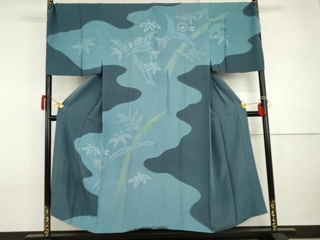 平和屋着物●男性 長襦袢 袷 絞り 笹竹文 キングサイズ 正絹 逸品 AABI2533cs
