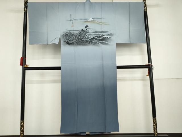 平和屋着物○男性 長襦袢 無双仕立て 手描き 冨獄三十六景 人物風景文