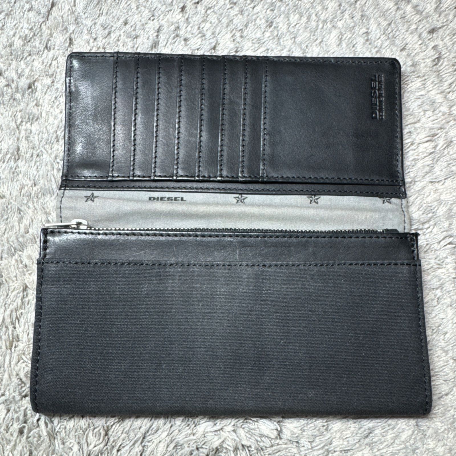 DIESEL ディーゼル 長財布 コットン×レザー ブラック - メルカリ